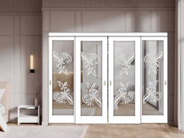 4 Leaf Premium Line Bypass Sliding Closet Door with Mirror Insert & Frosted Design SCD-0300