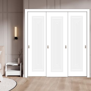  3 Leaf Bypass Sliding Closet Door With Modern Engraved Design 3SCD - 2045