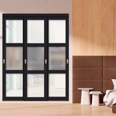 3 Panel Closet Door with Different Glass - White Glass Painted Panel Insert SD-1770