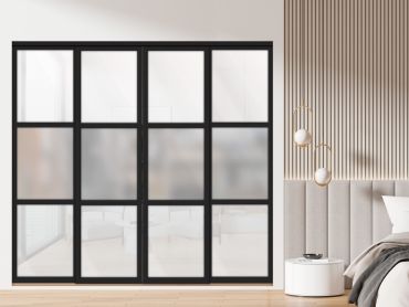 3 Panel Closet Door with Frosted & White Painted Glass Insert SD-1804