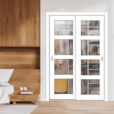 3 Panel Bypass Sliding Closet Door with Frosted, Clear or Textured Glass Insert LFCT- 1863