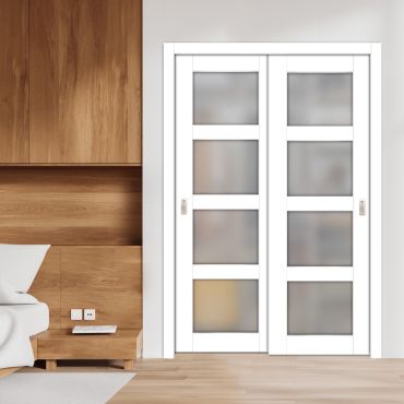 3 Panel Bypass Sliding Closet Door with Frosted, Clear or Textured Glass Insert LFCT- 1863