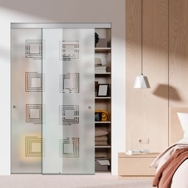 Frameless 2 Leaf Sliding Closet Bypass Glass Door with Hardware CGD - 1530
