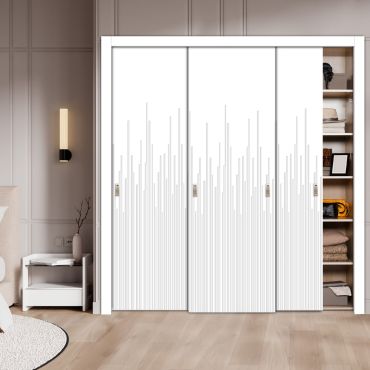  3 Leaf Bypass Sliding Closet Door With Modern Engraved Design 3SCD - 2227