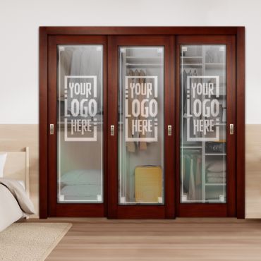 3 Leaf Premium Line Bypass Sliding Closet Door Customized (With Your Logo) with Glass Insert-1697