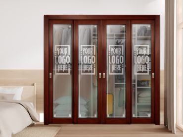 4 Leaf Premium Line Bypass Sliding Closet Door Customized (With Your Logo) and Glass Insert -1702