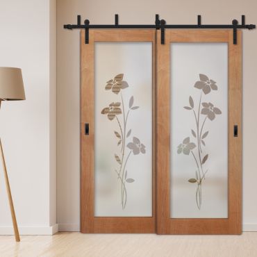 2 Leaf Sliding Barn Bypass Doors with Glass Insert BGD-1125