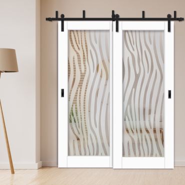2 Leaf Sliding Barn Bypass Doors with Glass Insert BGD-1130