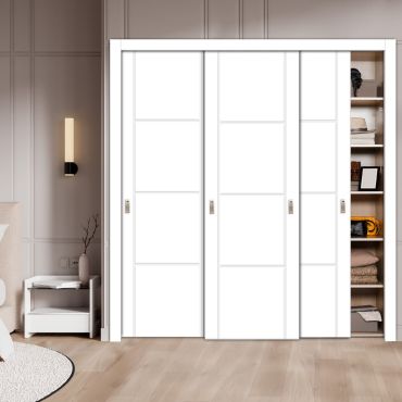  3 Leaf Bypass Sliding Closet Door With Modern Engraved Design 3SCD - 2047