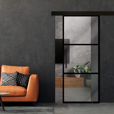 Frameless Sliding Barn Door Industrial Style with Black Hardware (Complete Kit) FSBDI-1385