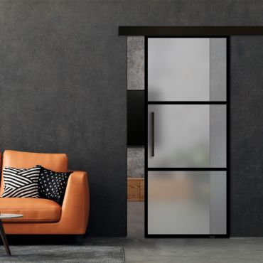 Frameless Sliding Barn Door Industrial Style with Black Hardware (Complete Kit) FSBDI-1385