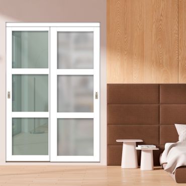 3 Panel Closet Door with Frosted Glass and White Glass Painted Panel Insert SD-1766