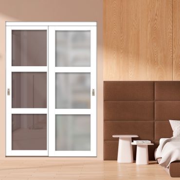 3 Panel Closet Door with Frosted Glass and White Glass Painted Panel Insert SD-1767