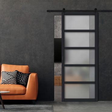 Loft Style Sliding Barn Door with Glass Panel LSBD-1406