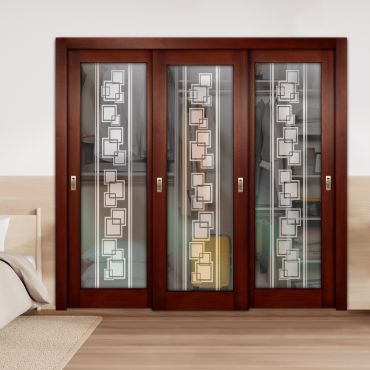 3 Leaf Premium Line Bypass Sliding Closet Door with Glass Insert & Frosted Design PBS3-1670