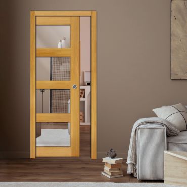 New Zealand oak pocket door with one or both side mirrors - 0764