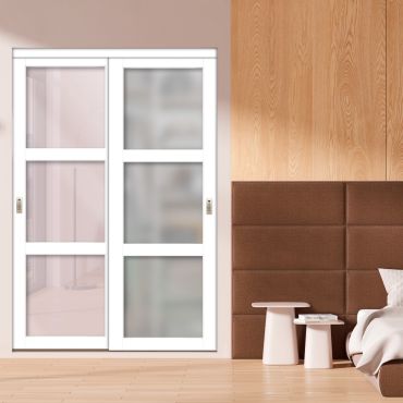 3 Panel Closet Door with Frosted Glass and White Glass Painted Panel Insert SD-1762