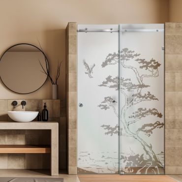 Frameless Sliding Glass Shower Door with Frosted Design FSGS - 2255