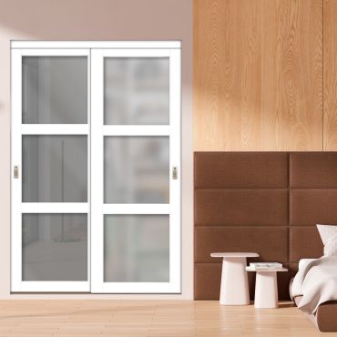 3 Panel Closet Door with Frosted Glass and White Glass Painted Panel Insert SD-1763