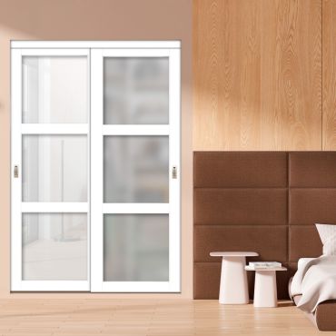 3 Panel Closet Door with Frosted Glass and White Glass Painted Panel Insert SD-1733
