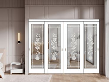4 Leaf Premium Line Bypass Sliding Closet Door with Mirror Insert & Frosted Design SCD-1628