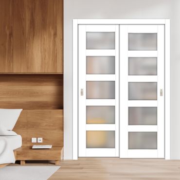 3 Panel Bypass Sliding Closet Door with Frosted, Clear or Textured Glass Insert LFCT- 1864