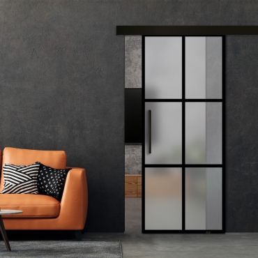 Frameless Sliding Barn Door Industrial Style with Black Hardware (Complete Kit) FSBDI-1386