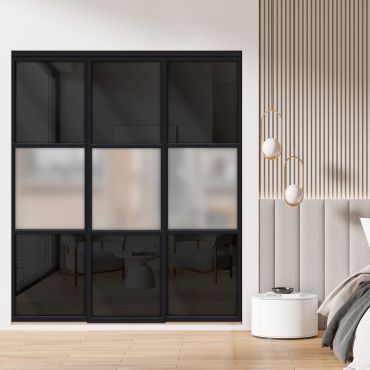 3 Panel Closet Door with Frosted Glass & Black Painted Glass Insert SD-1798