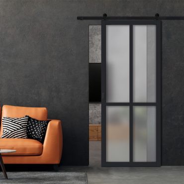 Loft Style Sliding Barn Door with Glass Panel LSBD-1407