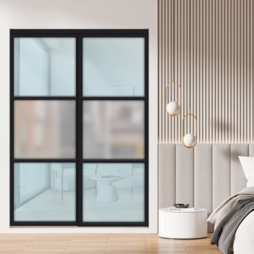  3 Panel Closet Door with Frosted Glass and Midsummer's Dream Glass Painted Panel Insert SD-1794