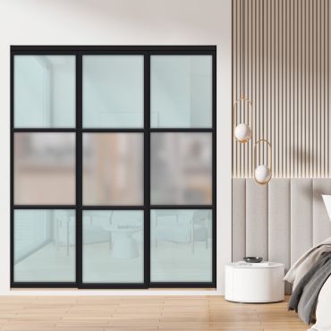 3 Panel Closet Door with Frosted Glass & Midsummer's Dream Painted Glass Insert SD-1801