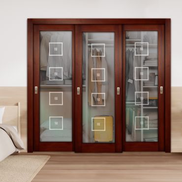 3 Leaf Premium Line Bypass Sliding Closet Door with Glass Insert & Frosted Design PBS3-1671