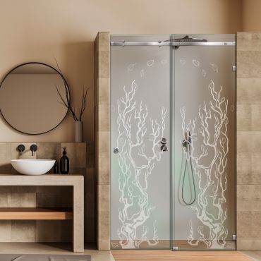 Frameless Sliding Glass Shower Door with Frosted Design FSGS - 2256