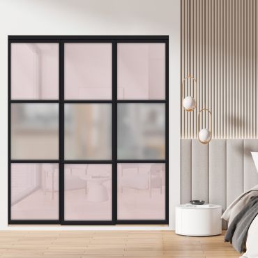 3 Panel Closet Door with Frosted Glass & Rose Blush Painted Glass Insert SD-1799