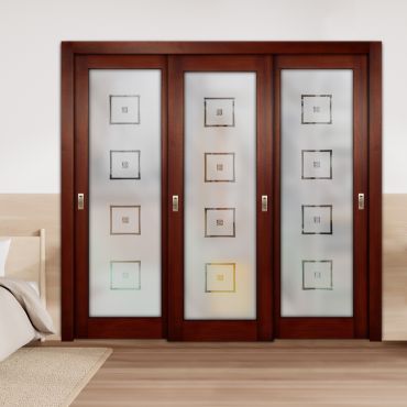 3 Leaf Premium Line Bypass Sliding Closet Door with Glass Insert & Frosted Design PBS3-1671