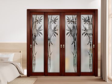 4 Leaf Premium Line Bypass Sliding Closet Door with Glass Insert & Frosted Design PBSW-1706