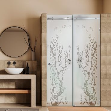 Frameless Sliding Glass Shower Door with Frosted Design FSGS - 2256