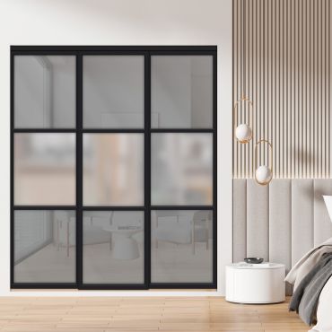 3 Panel Closet Door with Frosted Glass & Slate Mine Painted Glass Insert SD-1800