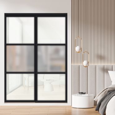  3 Panel Closet Door with Frosted Glass and White Glass Painted Panel Insert SD-1790