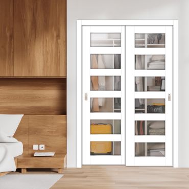 3 Panel Bypass Sliding Closet Door with Frosted, Clear or Textured Glass Insert LFCT- 1865