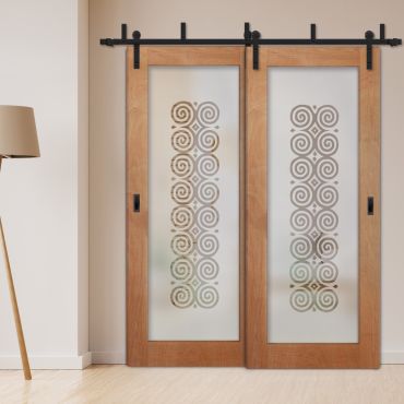 2 Leaf Sliding Barn Bypass Doors with Glass Insert BGD-1146
