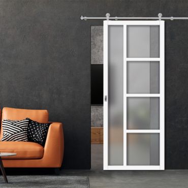 Loft Style Sliding Barn Door with Glass Panel LSBD-1408