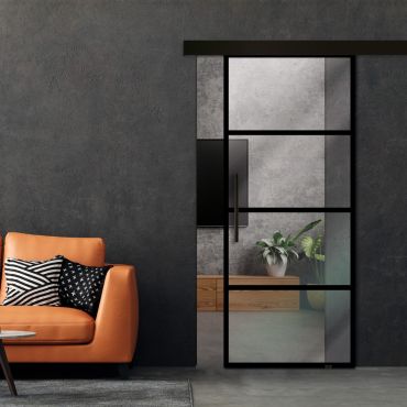 Frameless Sliding Barn Door Industrial Style with Black Hardware (Complete Kit) FSBDI-1387