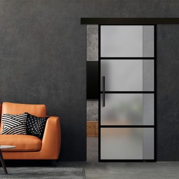 Frameless Sliding Barn Door Industrial Style with Black Hardware (Complete Kit) FSBDI-1387