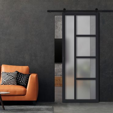 Loft Style Sliding Barn Door with Glass Panel LSBD-1408