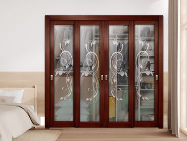 4 Leaf Premium Line Bypass Sliding Closet Door with Glass Insert & Frosted Design PBSW-1707