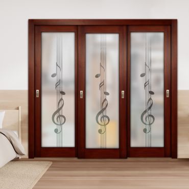 3 Leaf Premium Line Bypass Sliding Closet Door with Glass Insert & Frosted Design PBS3-1672