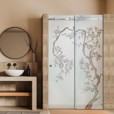 Frameless Sliding Glass Shower Door with Frosted Design FSGS - 2257