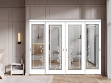 4 Leaf Premium Line Bypass Sliding Closet Door with Mirror Insert & Frosted Design SCD-1630