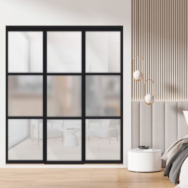 3 Panel Closet Door with White Frosted & White Painted Glass Insert SD-1797